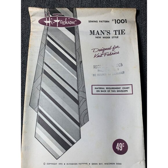 Hi Fashion Other - Kwik Sew Mens Tie Sewing Pattern 1001 - uncut